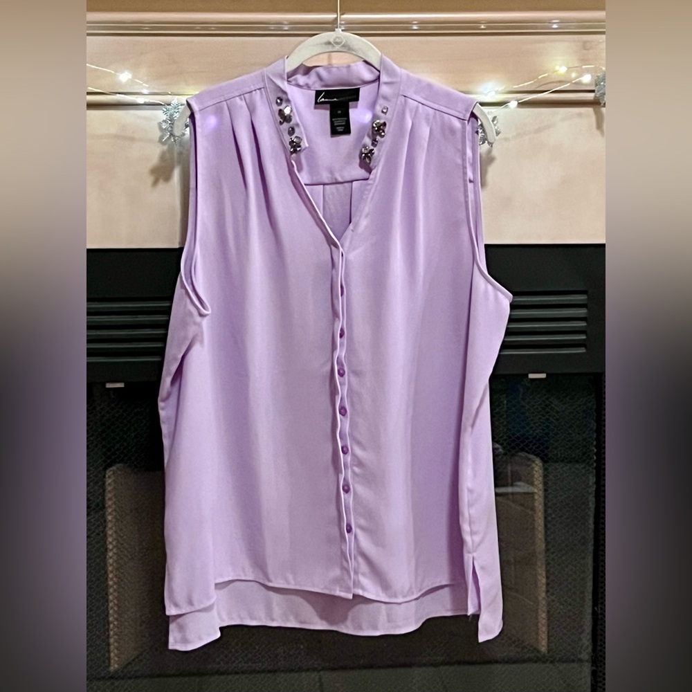 Lane Bryant Lavender Button Down Tank With Jewel Accent Size 22